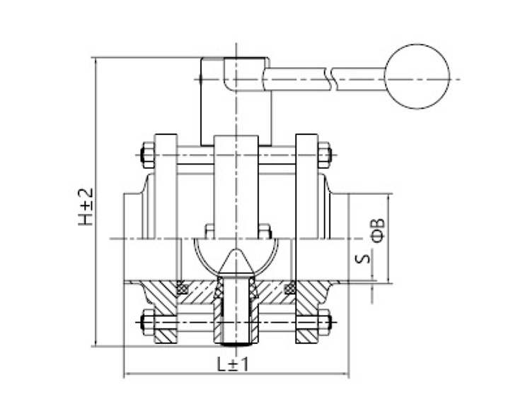 Sanitary Manual Three-piece Butterfly Valve